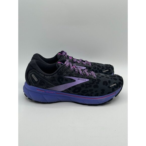 Brooks Ghost 14 Womens Running Shoes Black Purple Leopard Print Size 9 - Picture 1 of 8